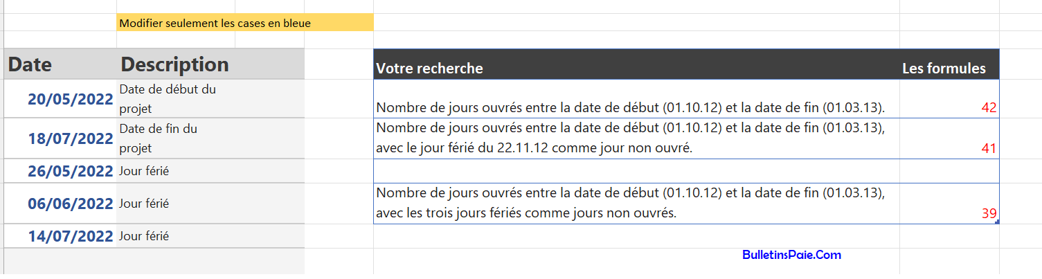 Calculer Le Nombre De Jours Ouvrés Entre Deux Dates Avec Jours Fériés ...